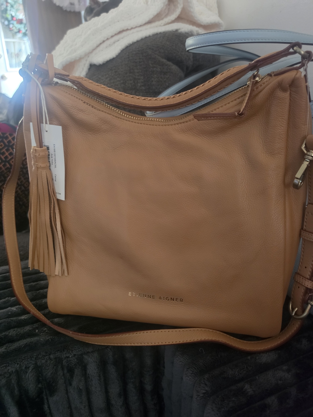 Etienne Aigner Camel Leather Tassel Shoulder Bag $328 Retail